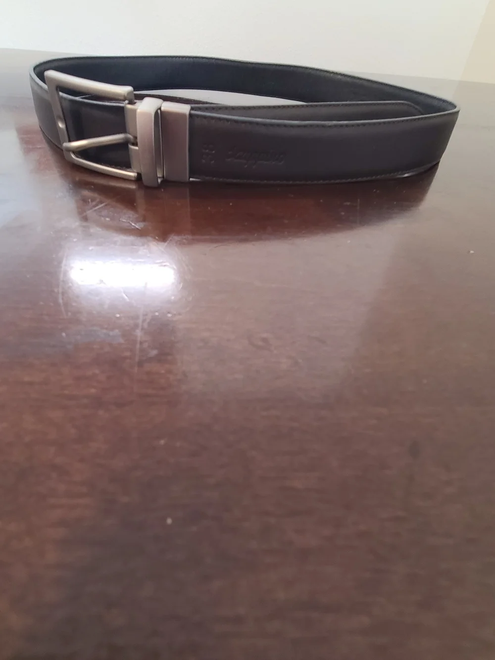 Scappino Men's Black Leather Belt with Silver Buckle Size 38